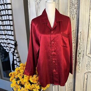 Silk Hemp Life Red Silk Satin Button-Up Pajama Top Button Down Shirt